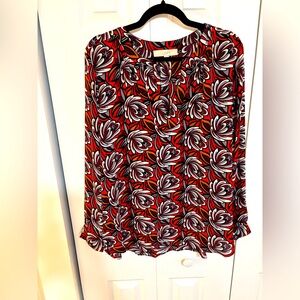 Vibrant Patterned Long Sleeve Notch Neck Blouse from LOFT